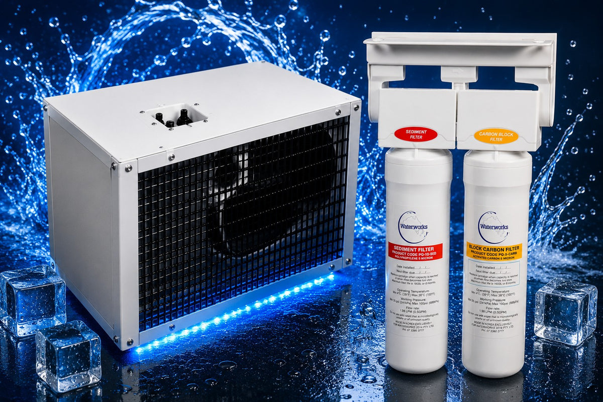 IC8 under bench water chiller with twin sediment and carbon filter system